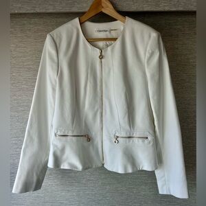 Calvin Klein Chic Women's White Gold~ Tone Zip-Front Blazer NWOT